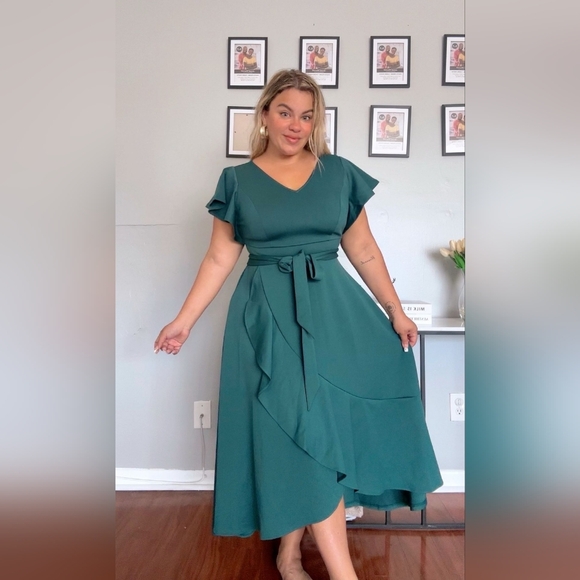 Talisea Dresses & Skirts - Women's Plus Size Formal Wedding Guest Dress with Ruffles V-Neck Long Low Party